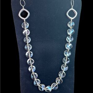 .925 Sterling Silver and White Crystal Necklace with Delicate Chain